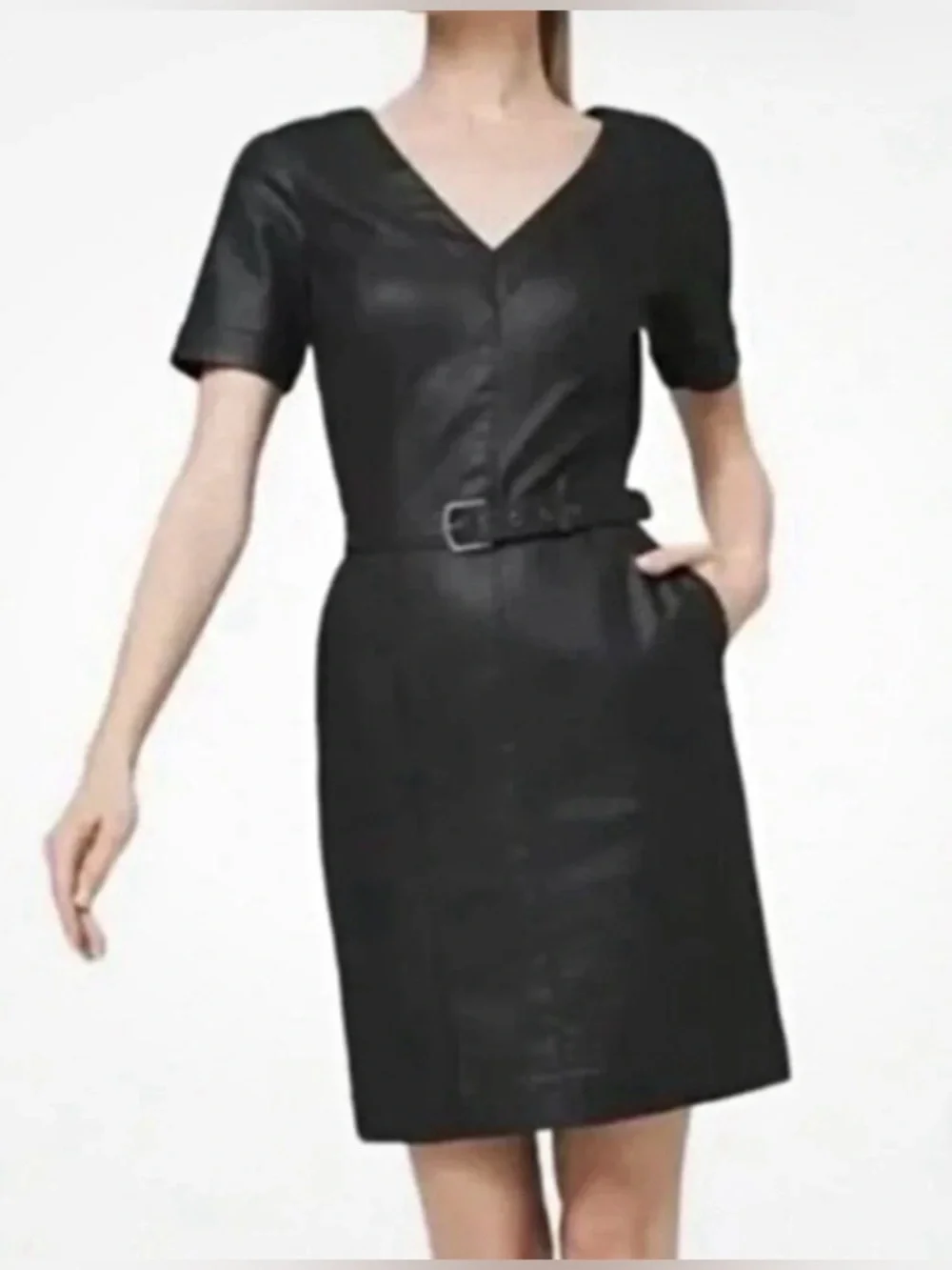 NWT WHBM faux leather dress belted v neck